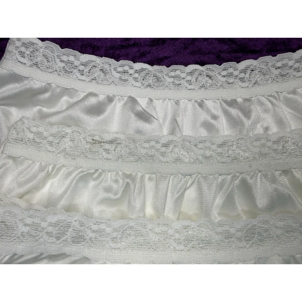 Hanes Panties Lot‎ Vtg Satin Nylon White Lot Sz 5 Lace Semi Sheer Shiny Granny